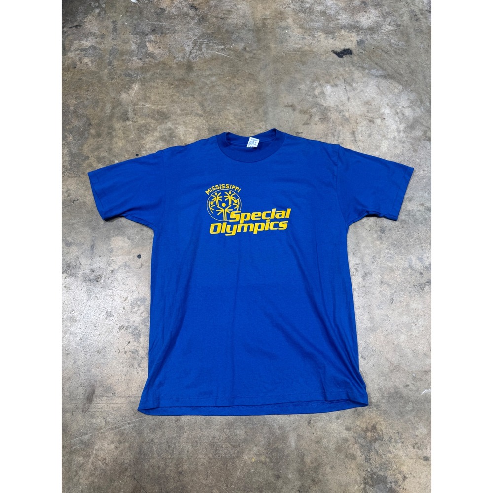 Vintage‎ Jerzees Mississippi Special Olympics T Shirt Blue Yellow Mens Large 90s